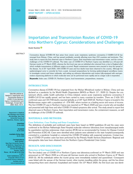 Importation and Transmission Routes of COVID-19 Into Northern Cyprus: Considerations and Challenges