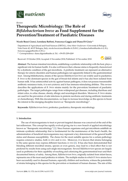 The Role of Bifidobacterium Breve As Food Supplement for The