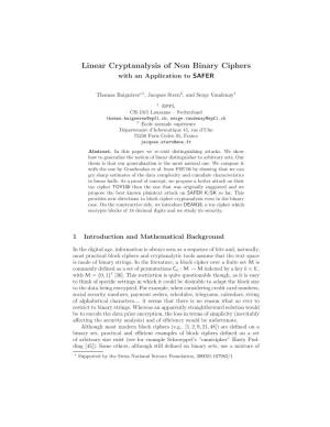 Linear Cryptanalysis of Non Binary Ciphers with an Application to SAFER