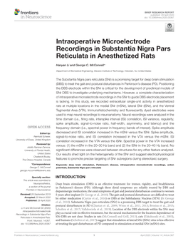 Intraoperative Microelectrode Recordings in Substantia Nigra Pars Reticulata in Anesthetized Rats
