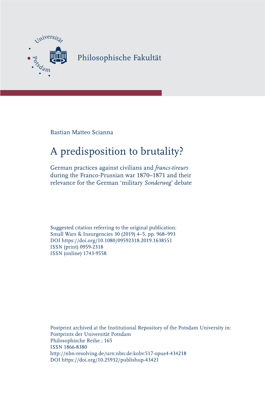 German Practices Against Civilians and Francs-Tireurs During the Franco-Prussian War 1870–1871 and Their Relevance for the German ‘Military Sonderweg’ Debate