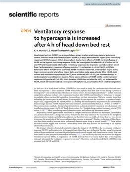 Ventilatory Response to Hypercapnia Is Increased After 4 H of Head Down Bed Rest K