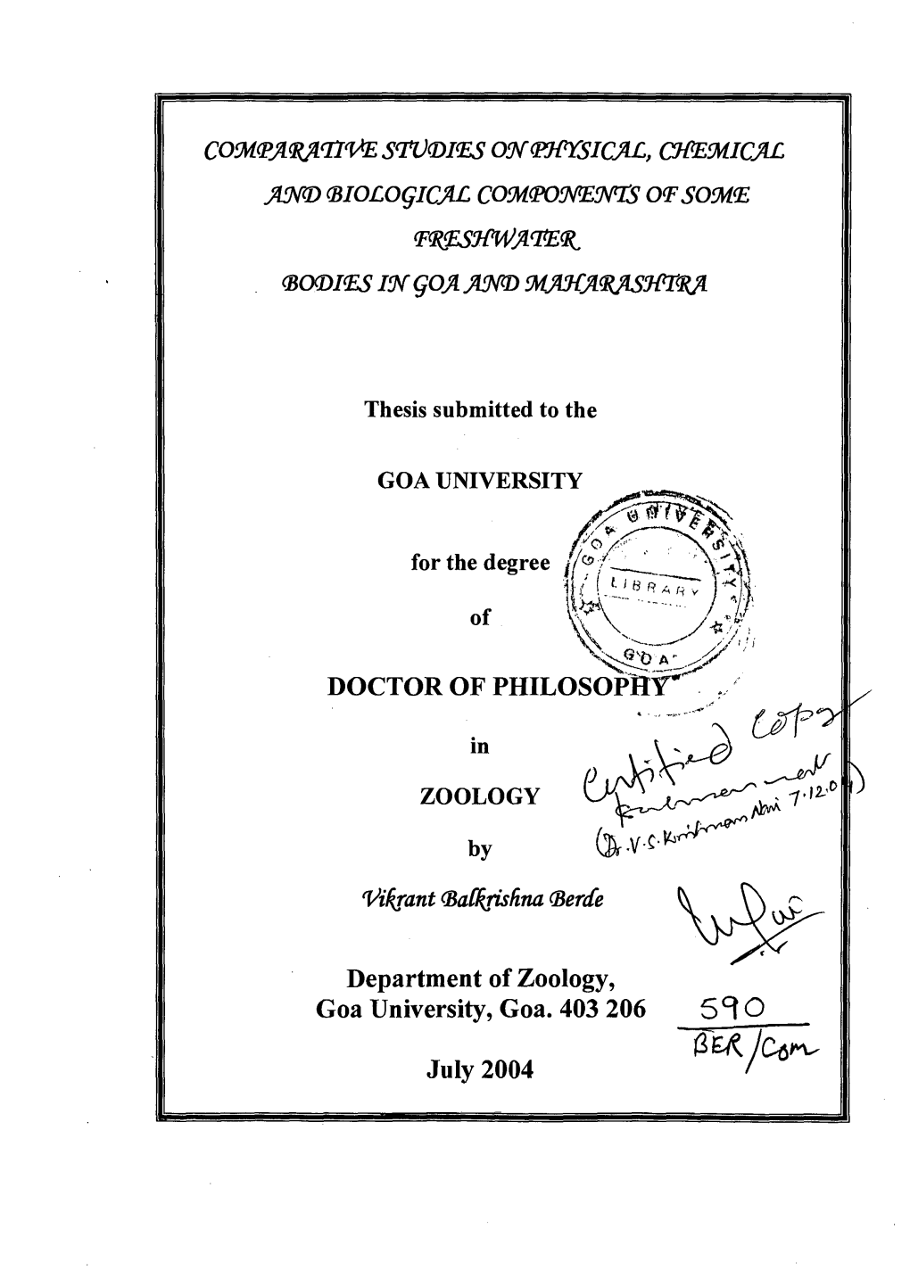 A-EA /A6m- July 2004 GOA UNIVERSITY Sub