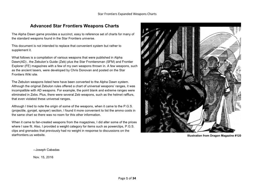 Advanced Star Frontiers Weapons Charts