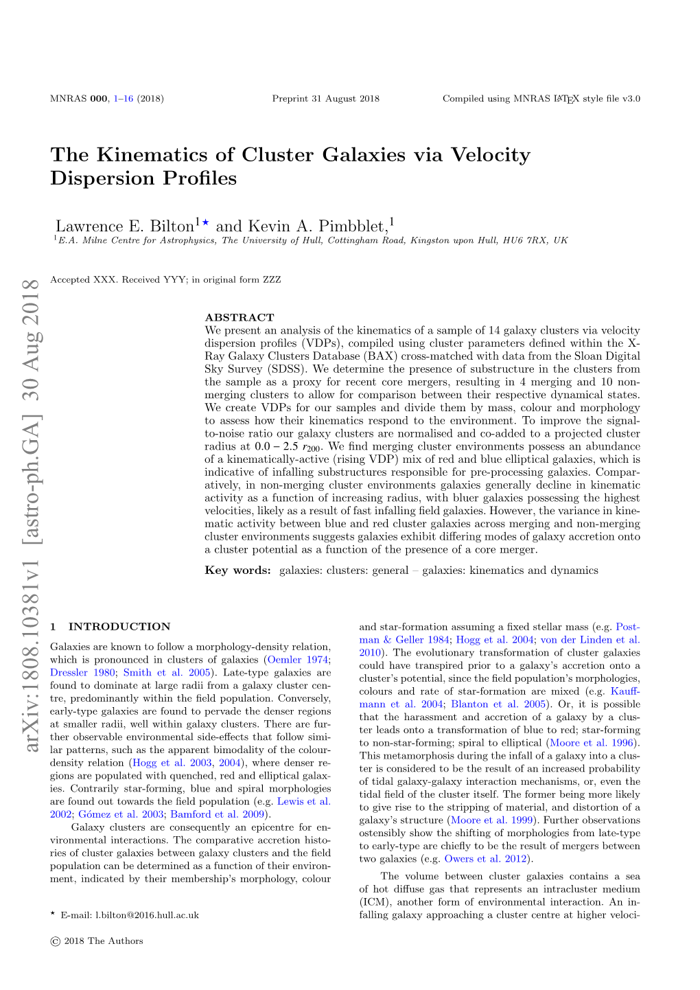 The Kinematics of Cluster Galaxies Via Velocity Dispersion Profiles