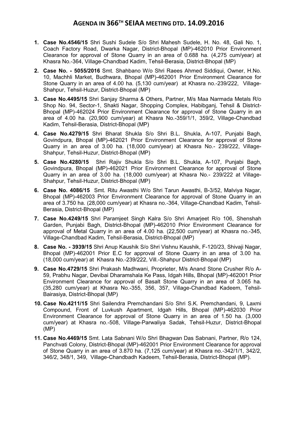 Agenda in 366Th Seiaa Meeting Dtd. 14.09.2016