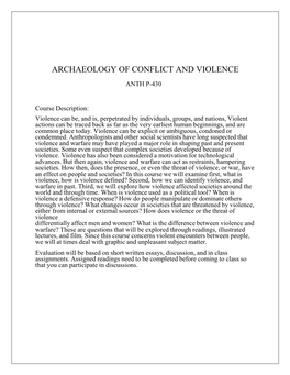 Archaeology of Conflict and Violence Anth P-430