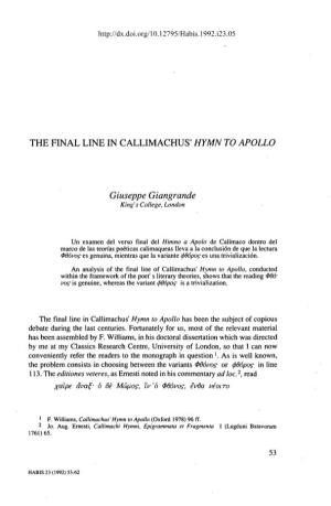 THE FINAL LINE in CALLIMACHUS' HYMN to APOLLO Giuseppe Gian Grande