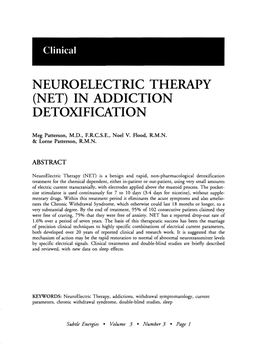 Neuroelectric Therapy (Net) in Addiction Detoxification