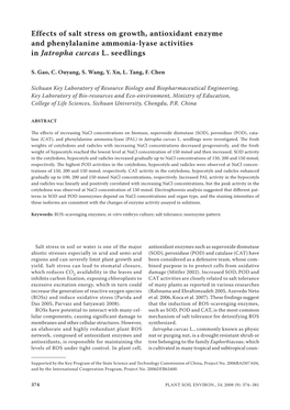 Effects of Salt Stress on Growth, Antioxidant Enzyme and Phenylalanine Ammonia-Lyase Activities in Jatropha Curcas L