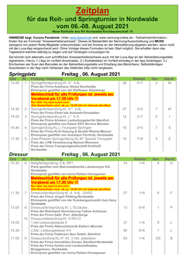 Zeitplan Für Das Reit- Und Springturnier in Nordwalde Vom 06.-08