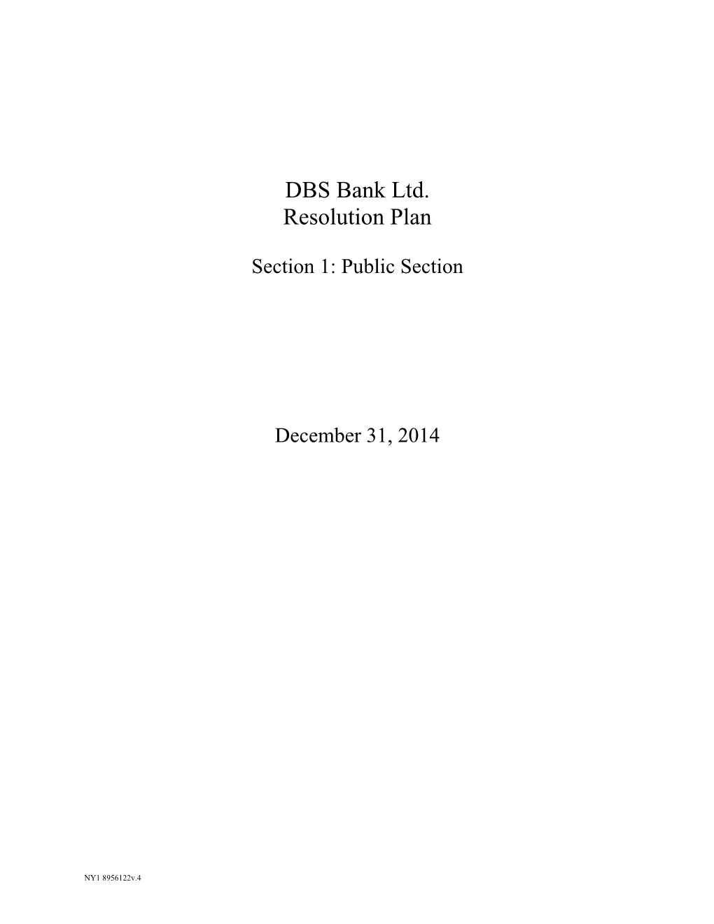 DBS Bank Ltd. Resolution Plan