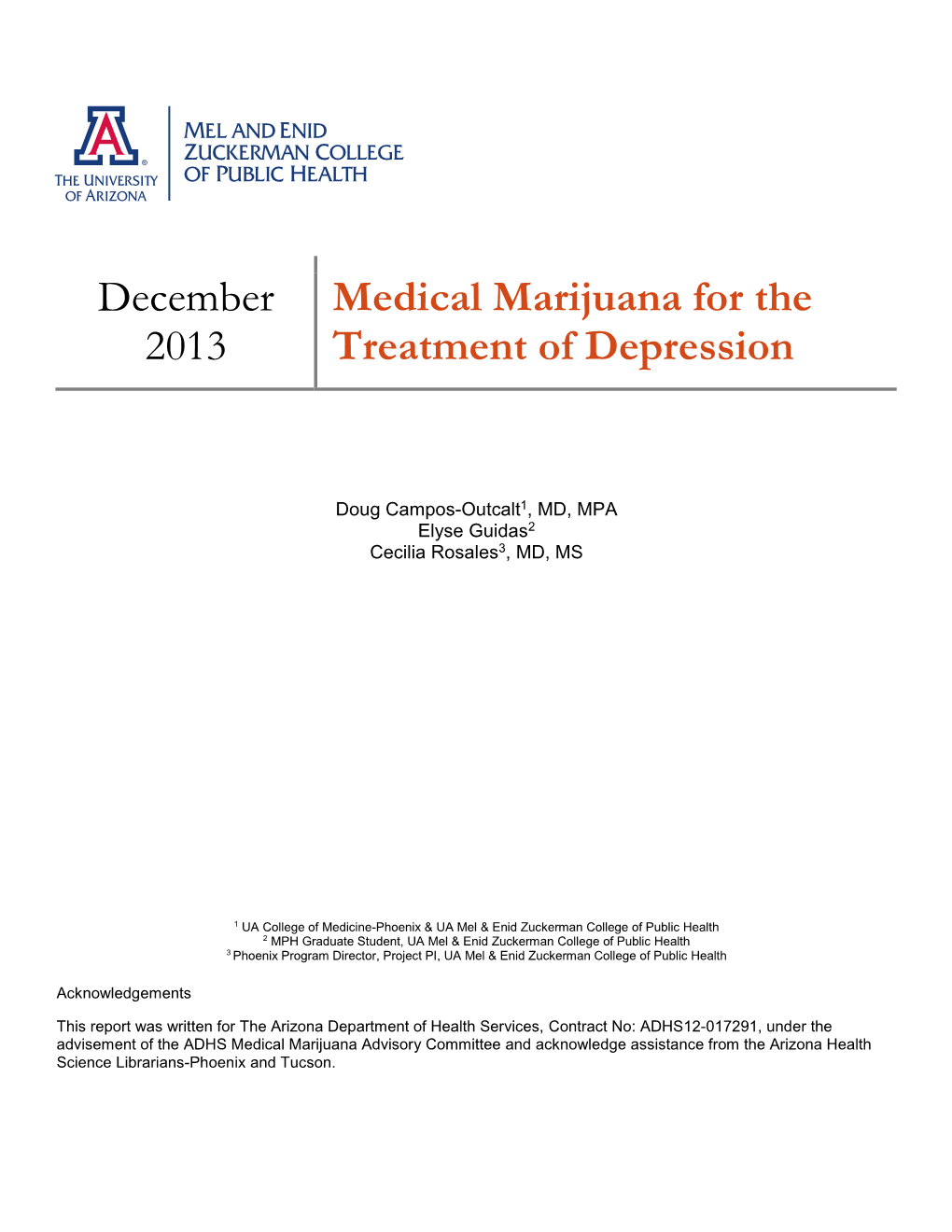 December 2013 Medical Marijuana for the Treatment of Depression