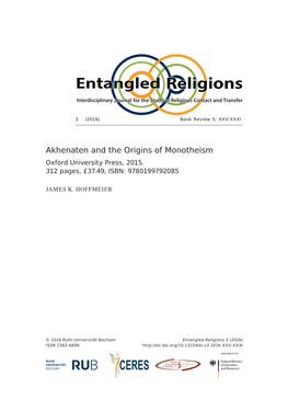 Akhenaten and the Origins of Monotheism Oxford University Press, 2015