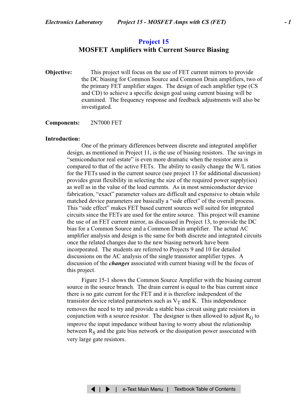 Project 15 MOSFET Amplifiers with Current Source Biasing