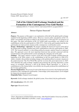 Fall of the Global Gold Exchange Standard and the Formation of The