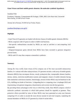 Giant Viruses and Their Mobile Genetic Elements: the Molecular Symbiotic Hypothesis