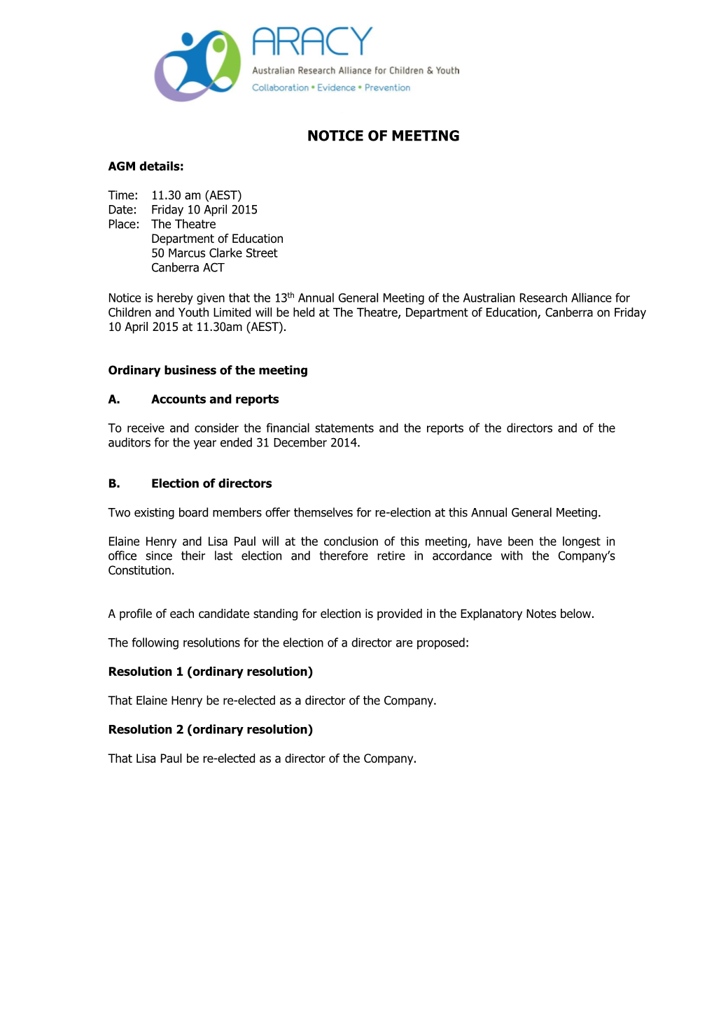 AGM 2015 Notice of Meeting