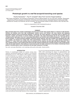 Phototropic Growth in a Reef Flat Acroporid Branching Coral Species