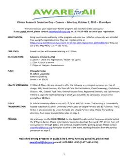 Clinical Research Education Day – Queens – Saturday, October 3, 2015 – 11Am-2Pm