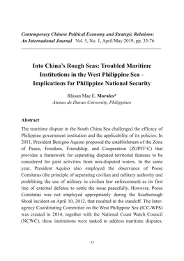 Troubled Maritime Institutions in the West Philippine Sea – Implications for Philippine National Security