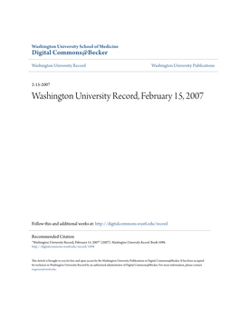 Washington University Record, February 15, 2007