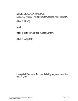 2018-20 Hospital Service Accountability Agreement (HSAA)