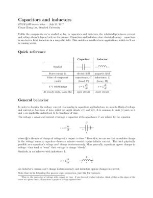 Capacitors and Inductors ENGR 40M Lecture Notes — July 21, 2017 Chuan-Zheng Lee, Stanford University