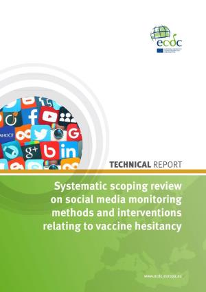 Systematic Scoping Review on Social Media Monitoring Methods and Interventions Relating to Vaccine Hesitancy