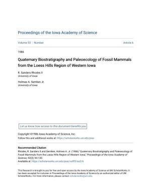 Quaternary Biostratigraphy and Paleoecology of Fossil Mammals from the Loess Hills Region of Western Iowa