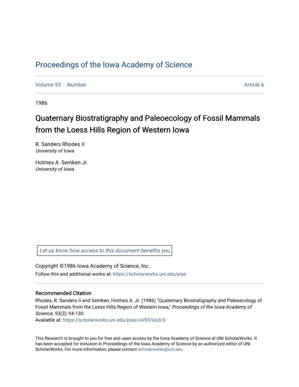 Quaternary Biostratigraphy and Paleoecology of Fossil Mammals from the