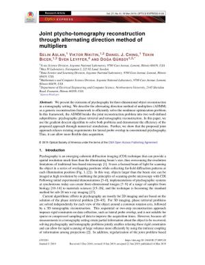 Joint Ptycho-Tomography Reconstruction Through Alternating Direction Method of Multipliers