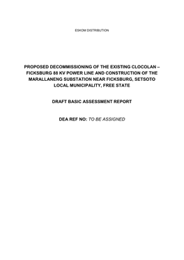 Proposed Decommissioning of the Existing Clocolan