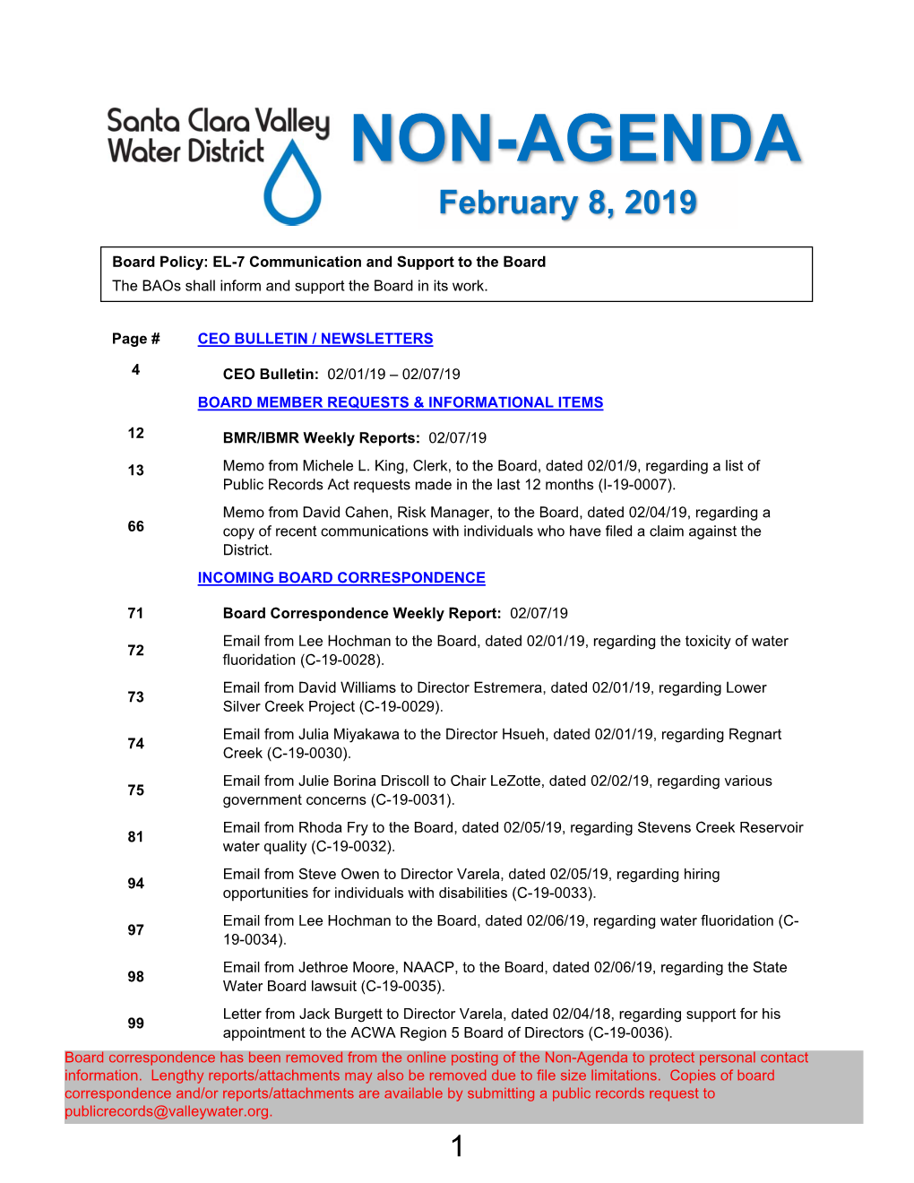 NON-AGENDA February 8, 2019