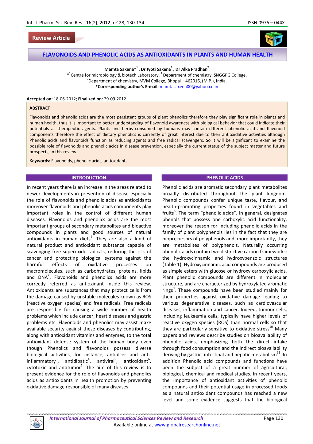 Flavonoids and Phenolic Acids As Antioxidants in Plants and Human Health