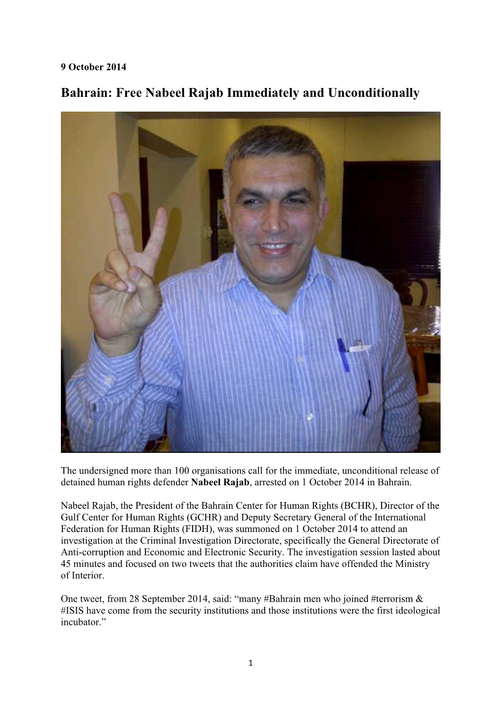 Bahrain Nabeel Rajab 9 October 2014 FINAL