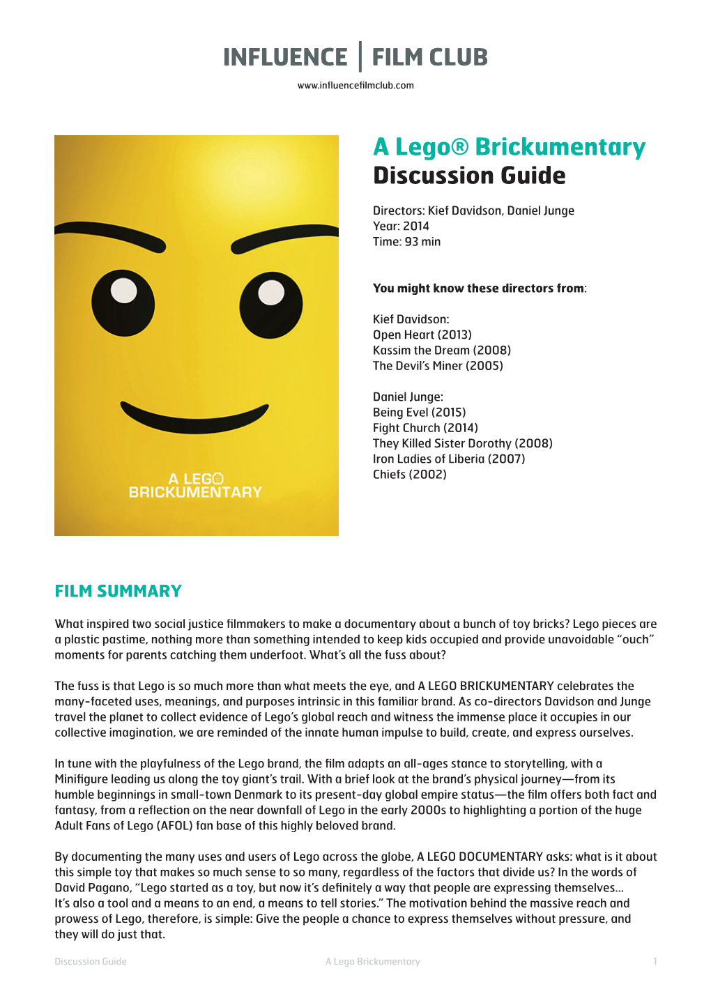 A Lego® Brickumentary Discussion Guide