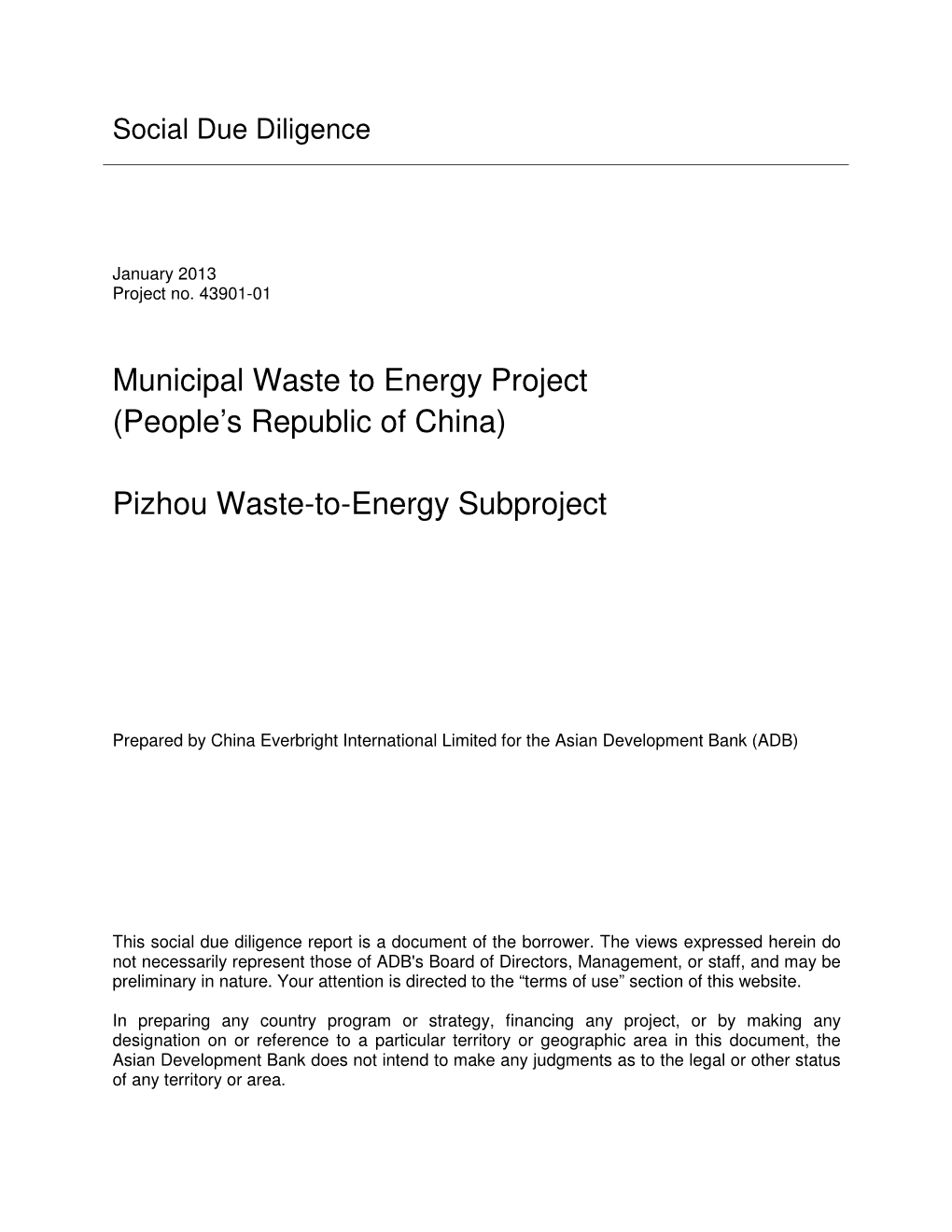 Municipal Waste to Energy Project (People’S Republic of China)