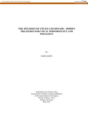 The Mélodies of Cécile Chaminade: Hidden Treasures for Vocal Performance and Pedagogy
