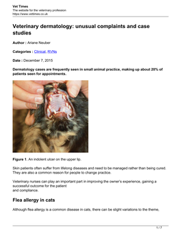 Veterinary Dermatology: Unusual Complaints and Case Studies