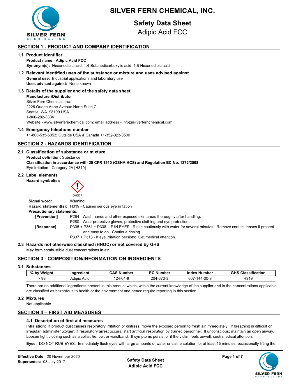 Download Adipic Acid SDS 2020