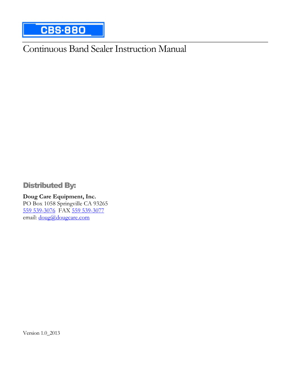 Continuous Band Sealer Instruction Manual