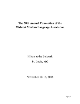 The 58Th Annual Convention of the Midwest Modern Language Association