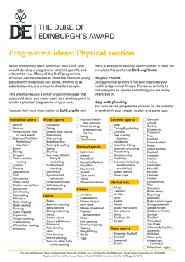 Programme Ideas: Physical Section