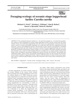 Foraging Ecology of Oceanic-Stage Loggerhead Turtles Caretta Caretta