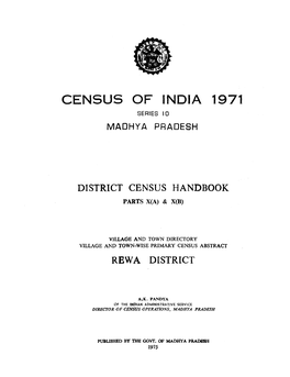 District Census Handbook, Rewa, Part X