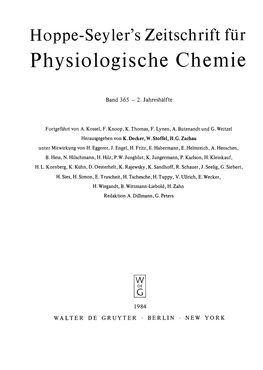 Hoppe-Seyler's Zeitschrift Für Physiologische Chemie