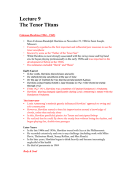 Lecture 9 the Tenor Titans