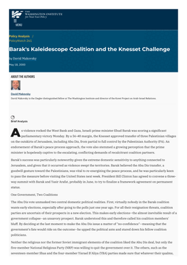 Barak's Kaleidescope Coalition and the Knesset Challenge by David Makovsky