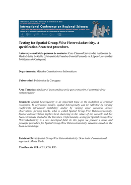 Testing for Spatial Group-Wise Heteroskedasticity. a Specification Scan Test Procedure